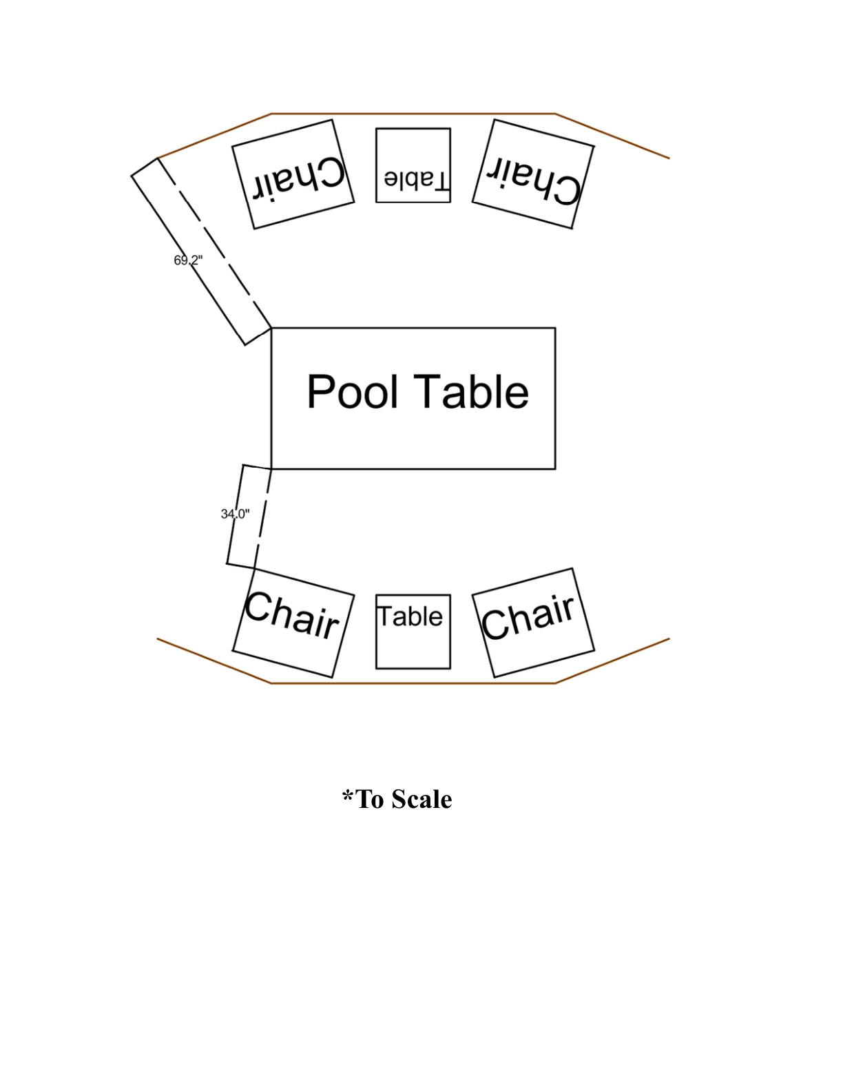 To-scale layout drawing for a pool table room conversion
